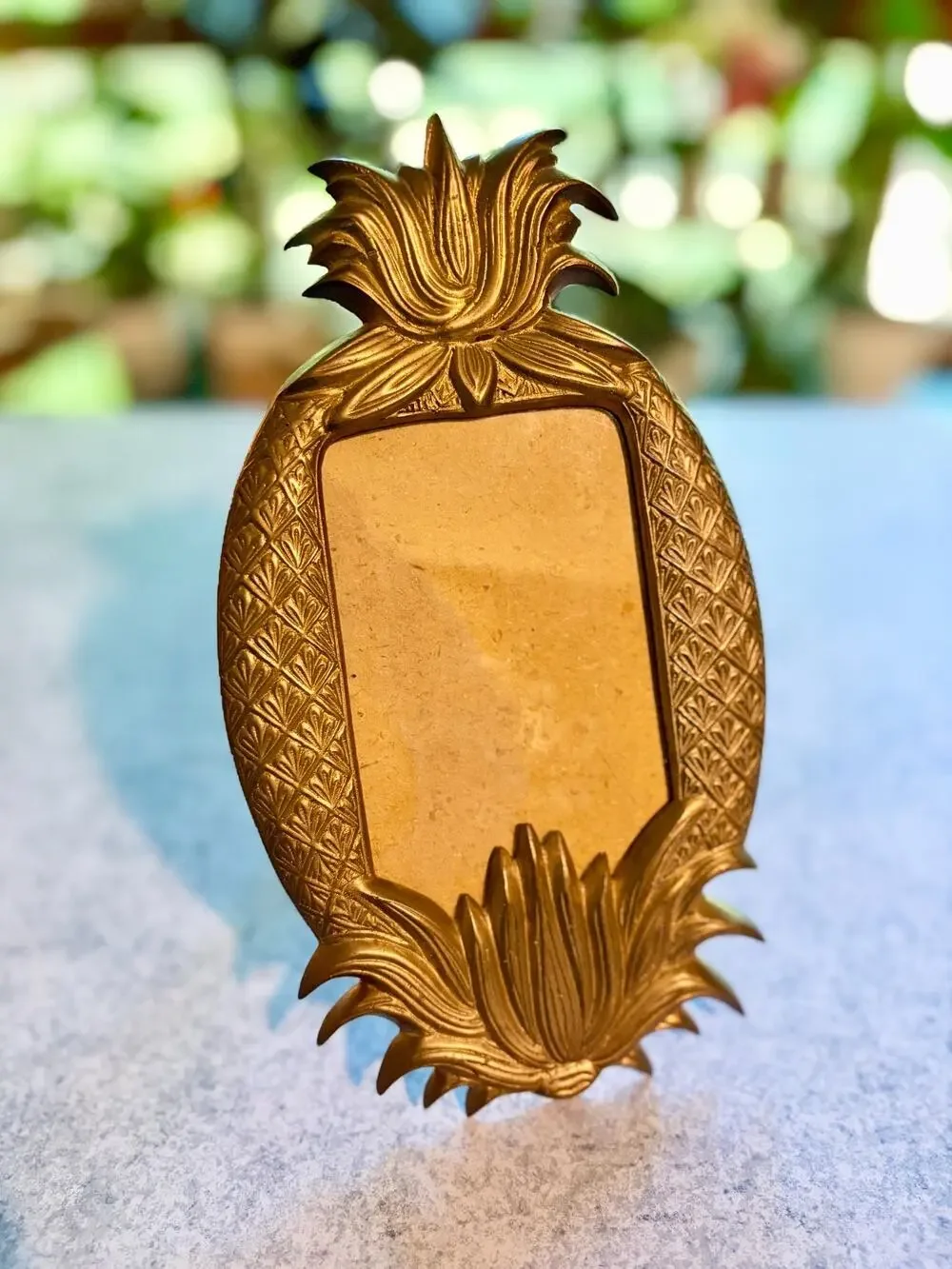 Brass Pineapple Picture Frame Hollywood Regency Ornate Easel 9.25” 3.5x5